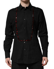 Dolce & Gabbana Black Crystal GOLD Formal Men Dress Shirt - IT42 | XL - Shirts