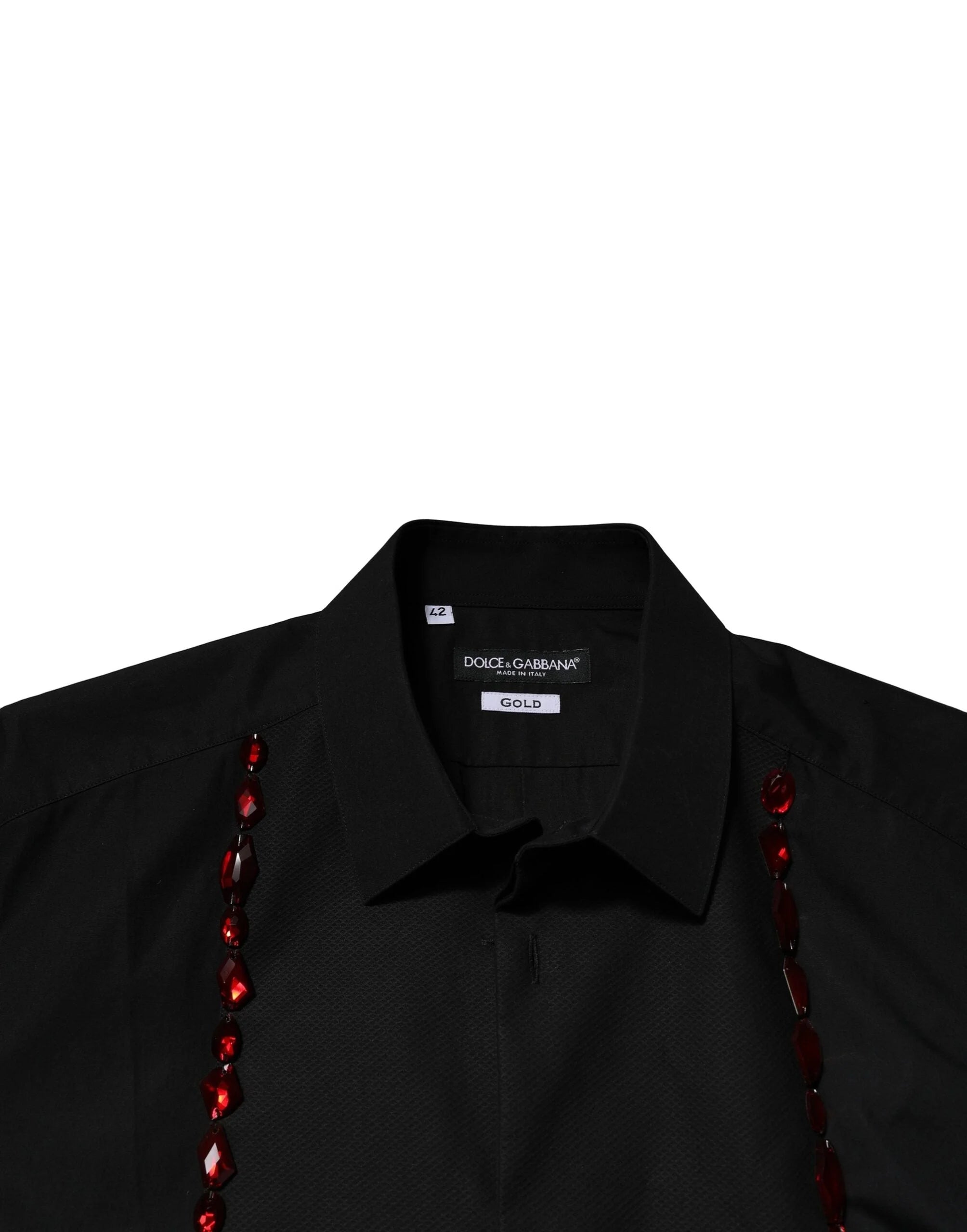 Dolce & Gabbana Black Crystal GOLD Formal Men Dress Shirt - IT42 | XL - Shirts