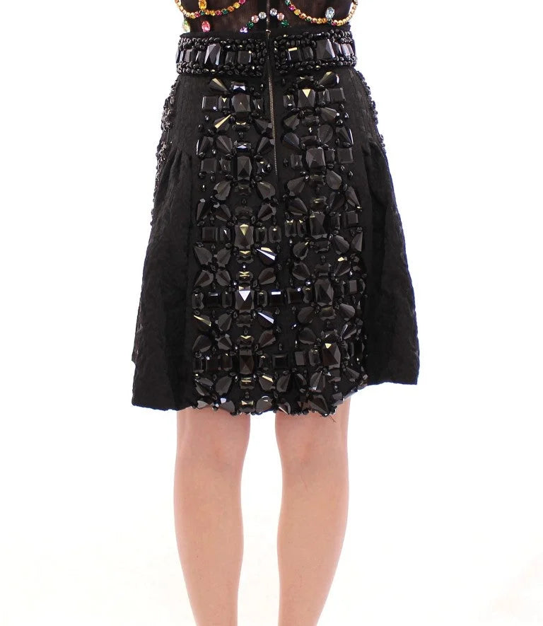 Dolce & Gabbana Black Crystal Handmade Above Knee Skirt - IT42|M - Skirts