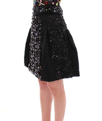 Dolce & Gabbana Black Crystal Handmade Above Knee Skirt - IT42|M - Skirts