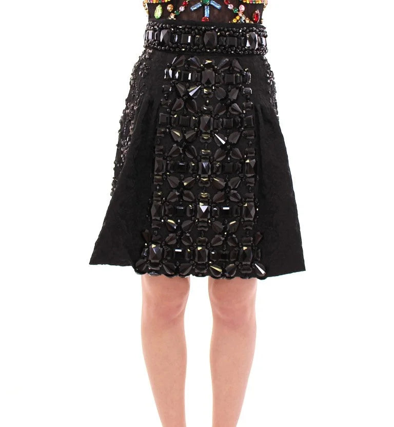 Dolce & Gabbana Black Crystal Handmade Above Knee Skirt - IT42|M - Skirts