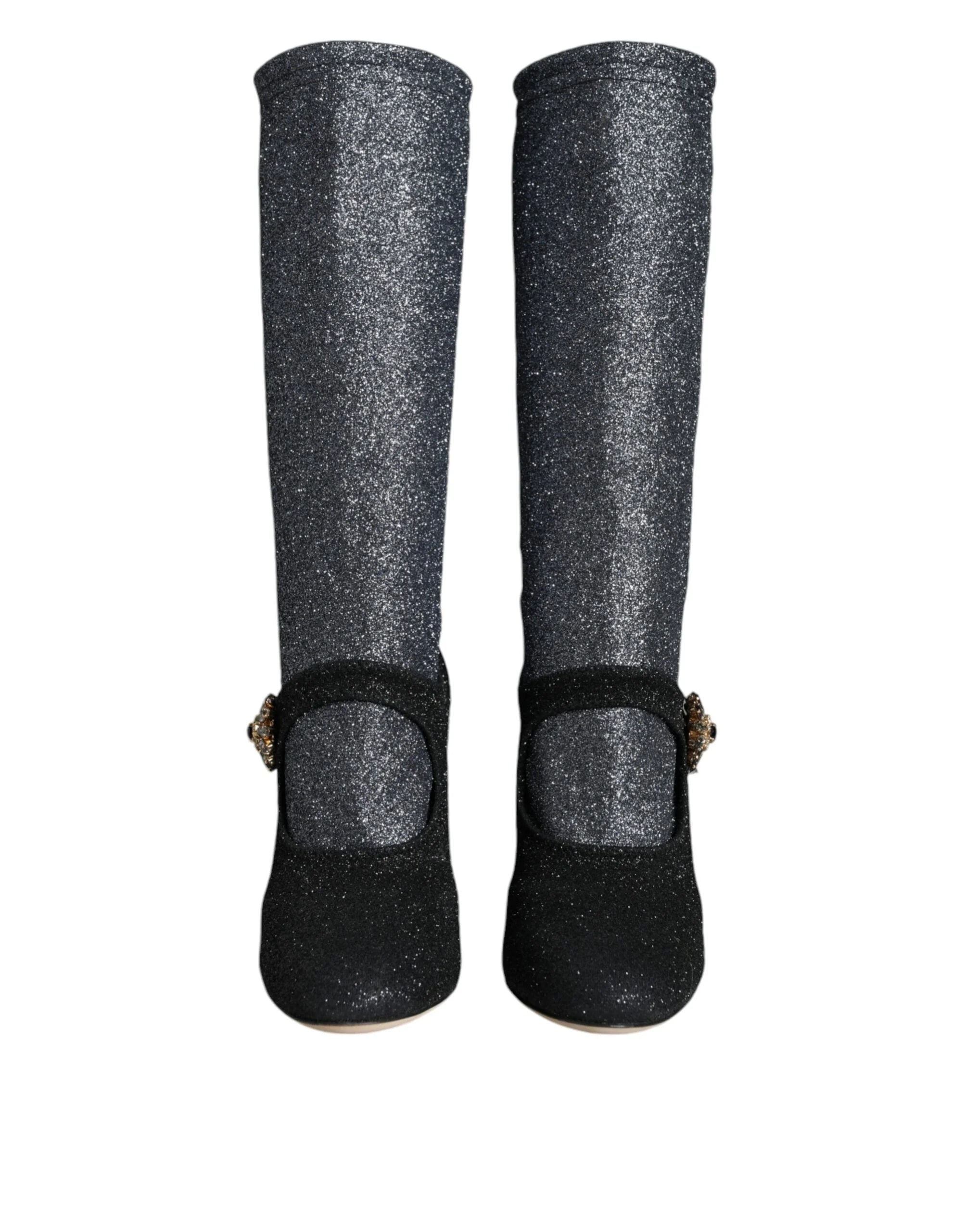 Dolce & Gabbana Black Crystal Mary Janes Booties Shoes - Boots