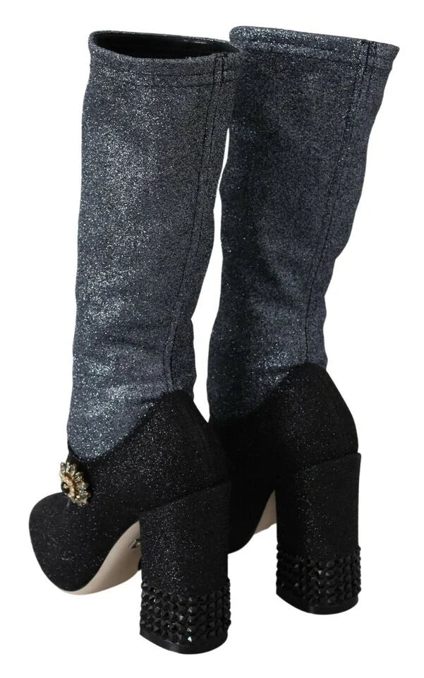 Dolce & Gabbana Black Crystal Mary Janes Booties Shoes - Boots