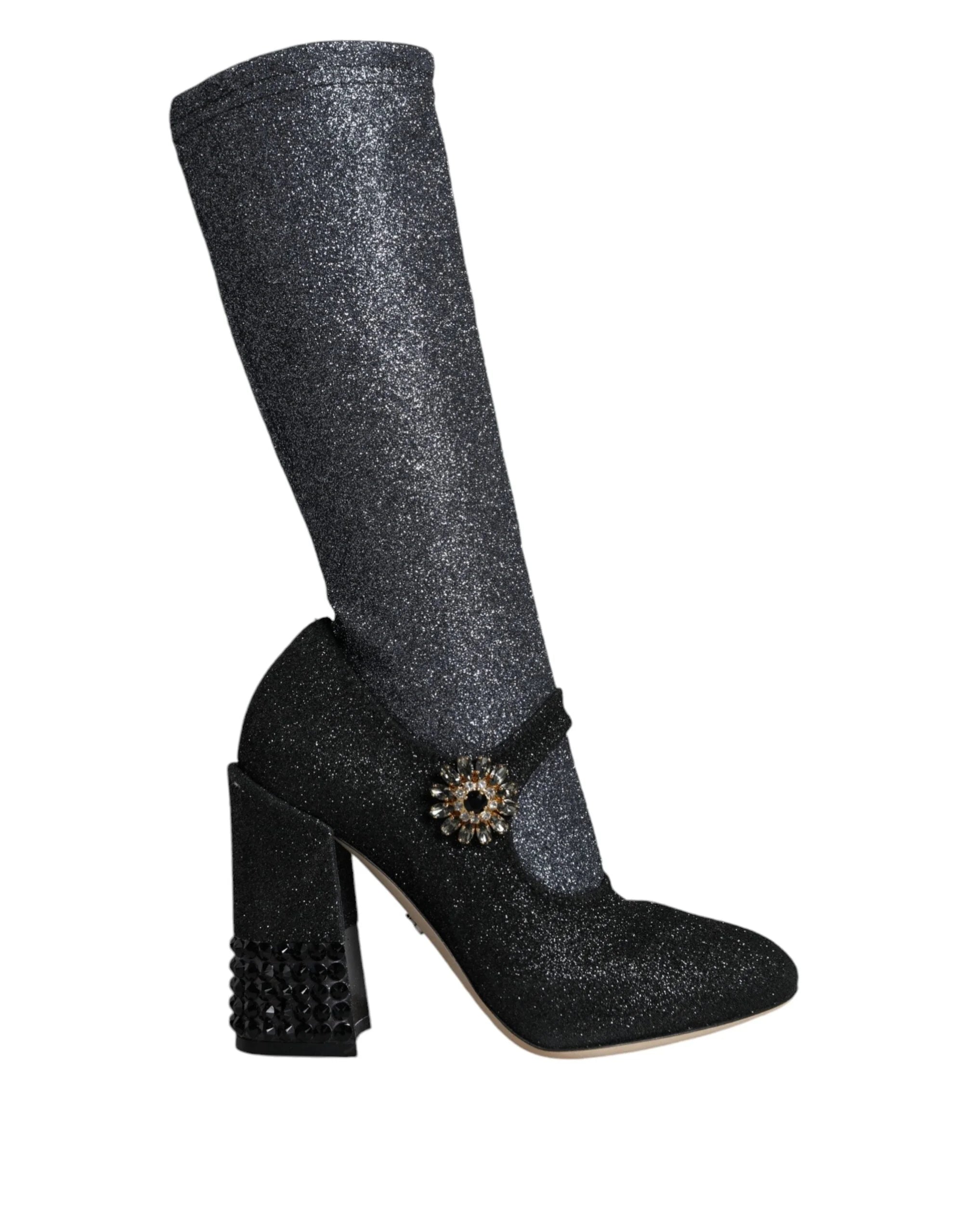 Dolce & Gabbana Black Crystal Mary Janes Booties Shoes - Boots
