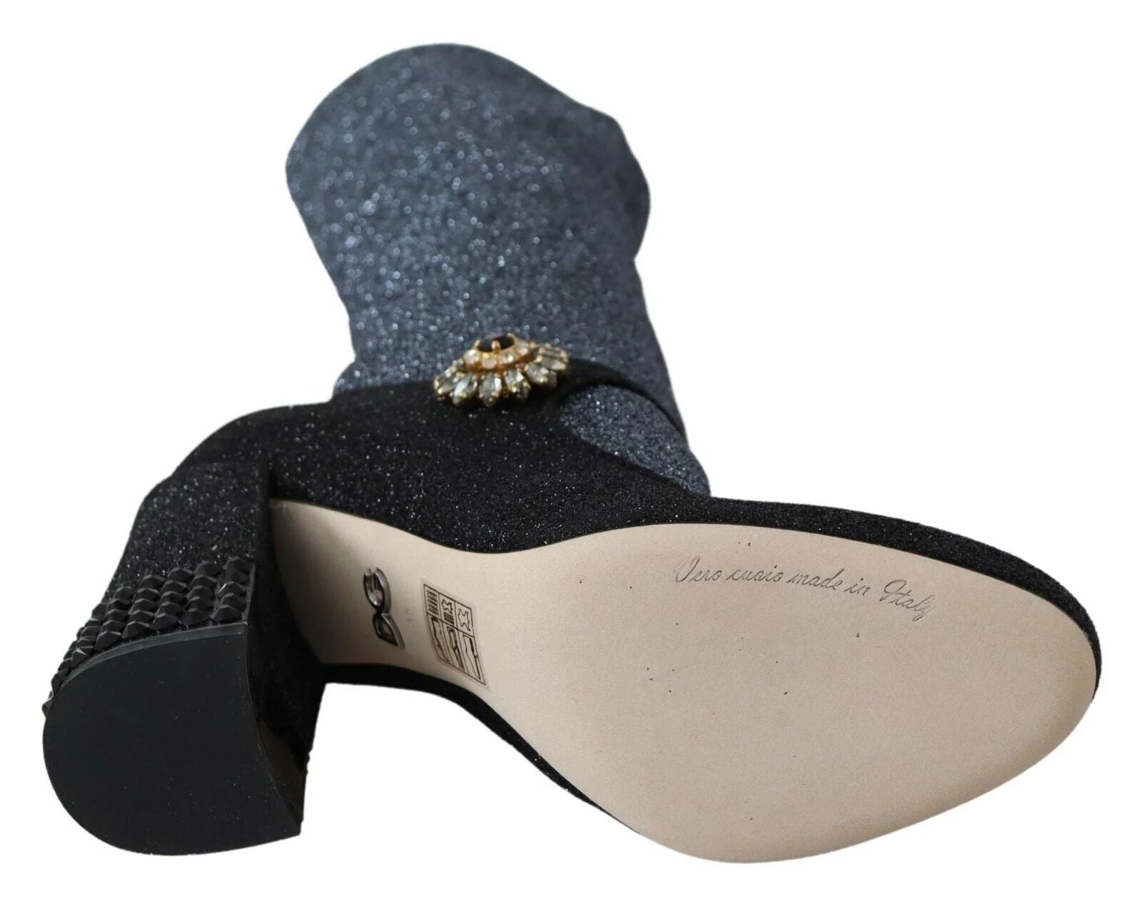 Dolce & Gabbana Black Crystal Mary Janes Booties Shoes - Boots