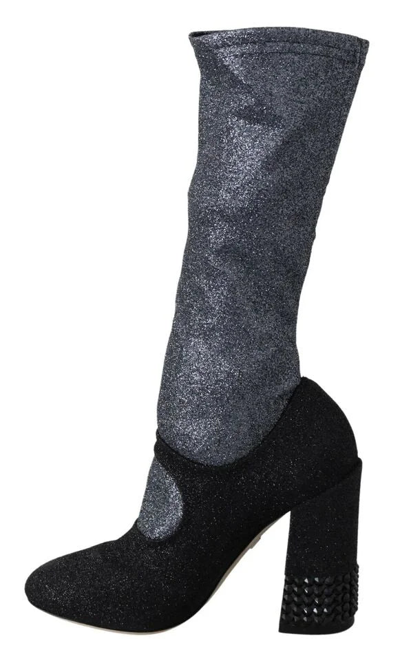Dolce & Gabbana Black Crystal Mary Janes Booties Shoes - Boots
