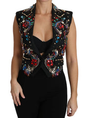 Dolce & Gabbana Black Crystal Sicily Vest Waistcoat - IT36 | XS - Vests