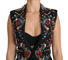 Dolce & Gabbana Black Crystal Sicily Vest Waistcoat - IT36 | XS - Vests