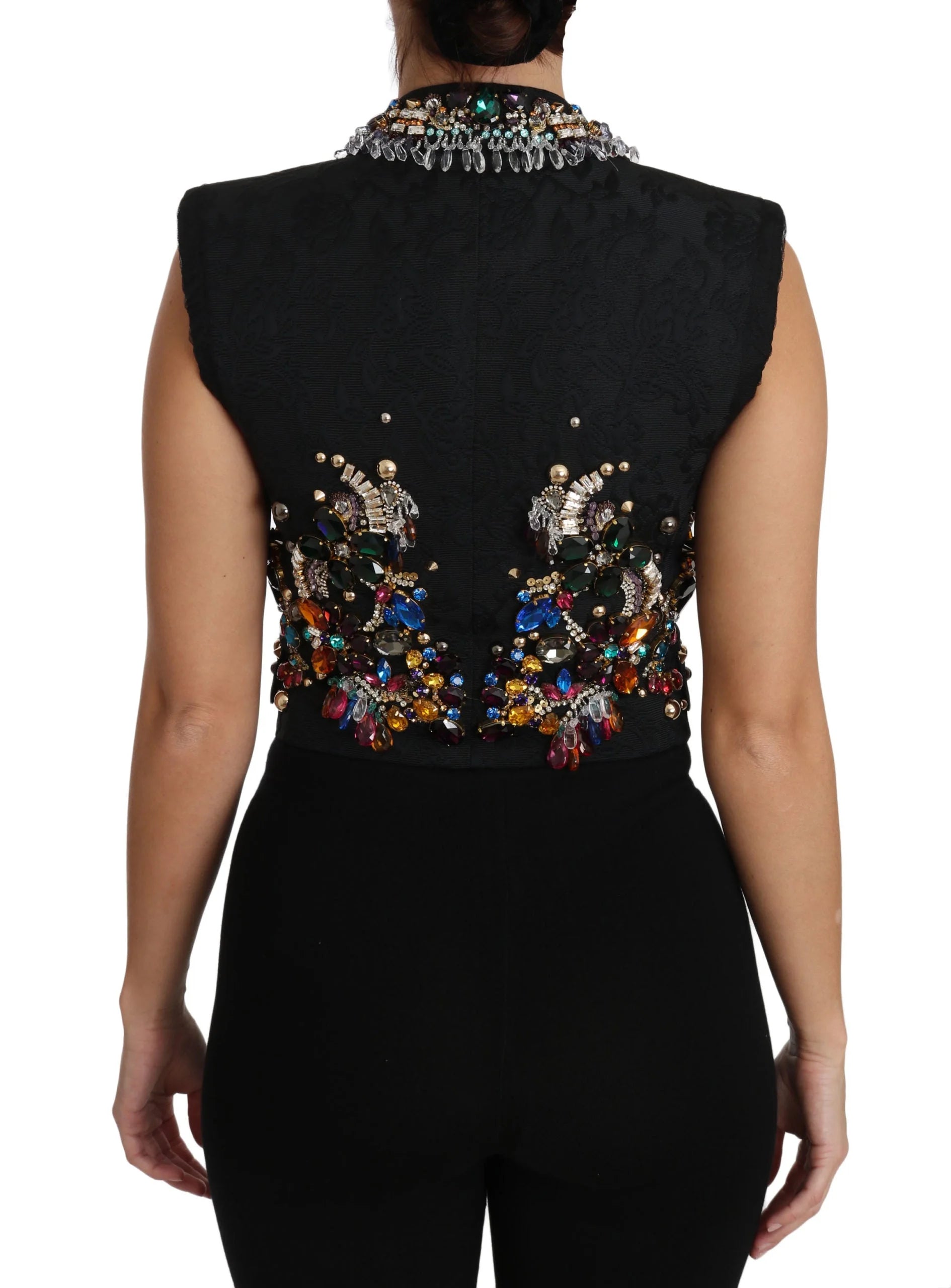 Dolce & Gabbana Black Crystal Sicily Vest Waistcoat - IT36 | XS - Vests