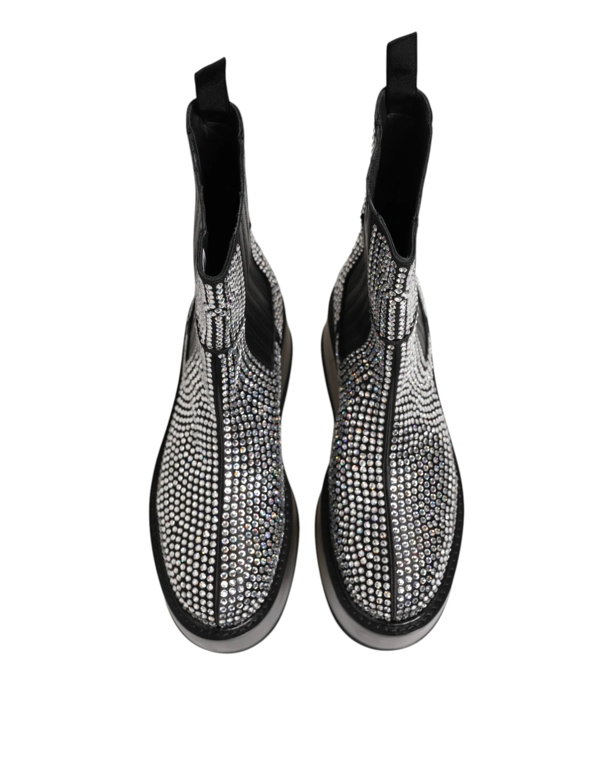 Dolce & Gabbana Black Crystal Strass Mid Calf Short Boots Shoes - EU44/US11 - Boots