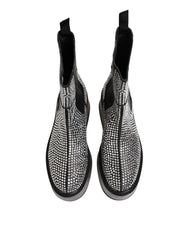 Dolce & Gabbana Black Crystal Strass Mid Calf Short Boots Shoes - EU44/US11 - Boots