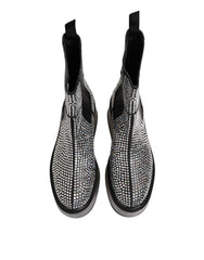 Dolce & Gabbana Black Crystal Strass Mid Calf Short Boots Shoes - EU44/US11