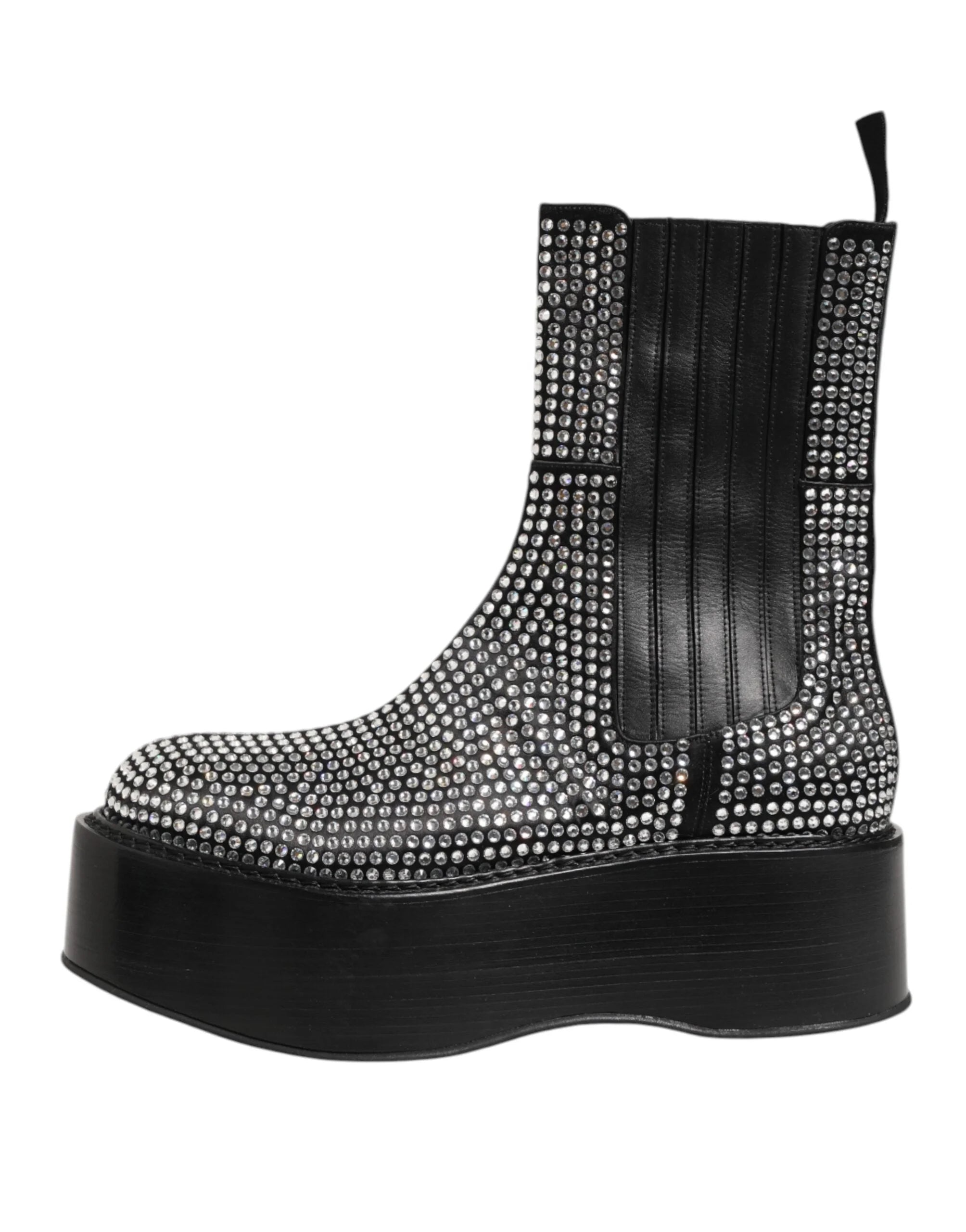 Dolce & Gabbana Black Crystal Strass Mid Calf Short Boots Shoes - EU44/US11 - Boots