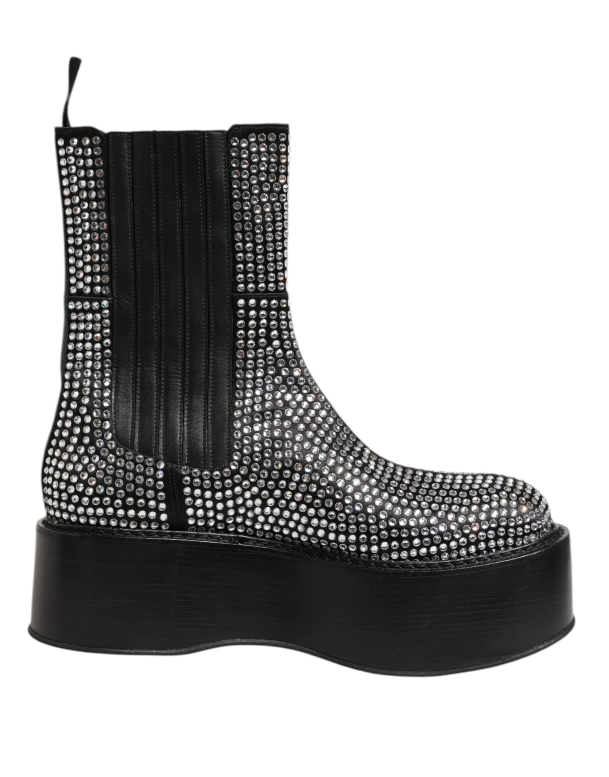 Dolce & Gabbana Black Crystal Strass Mid Calf Short Boots Shoes - EU44/US11