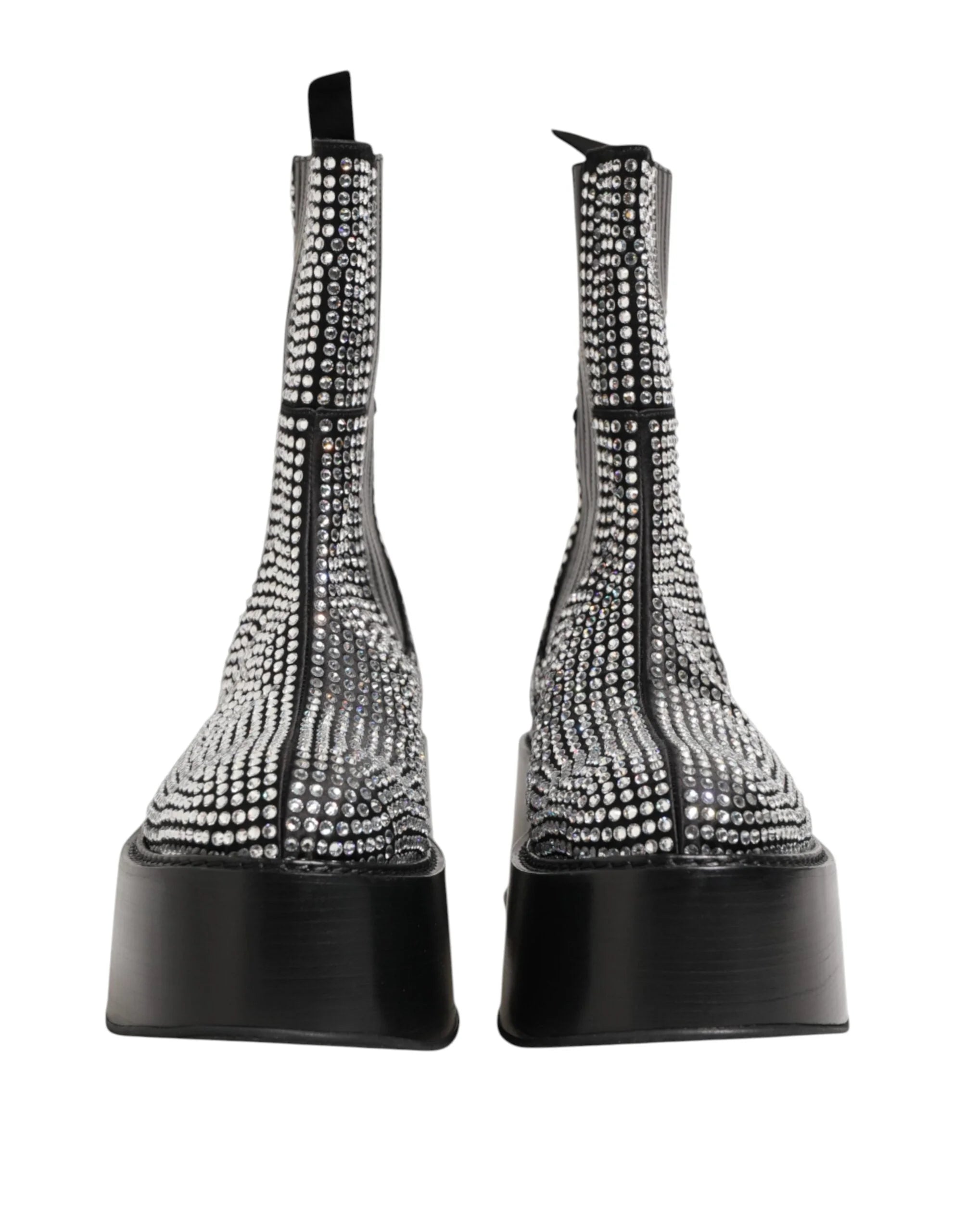 Dolce & Gabbana Black Crystal Strass Mid Calf Short Boots Shoes - EU44/US11