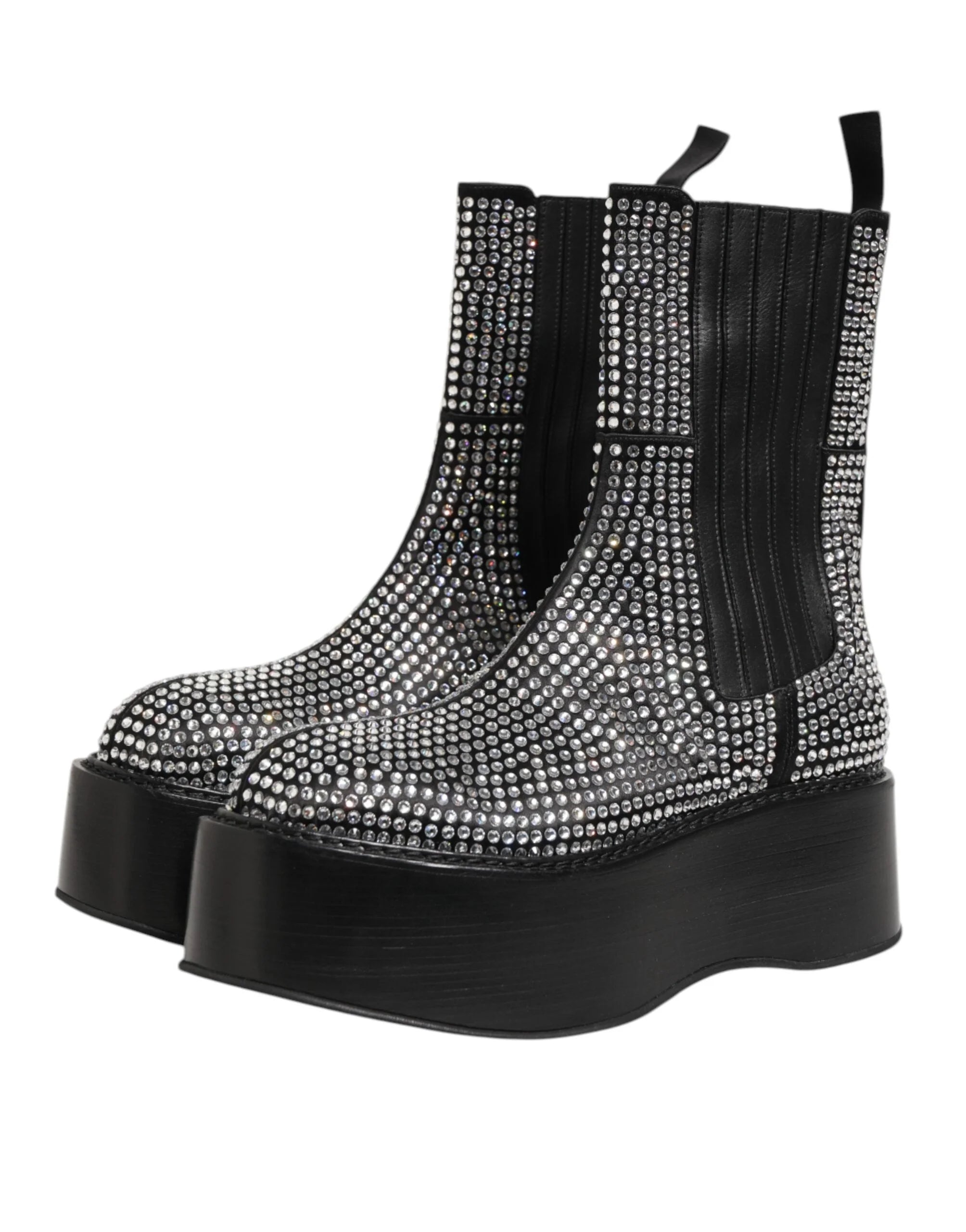 Dolce & Gabbana Black Crystal Strass Mid Calf Short Boots Shoes - EU44/US11