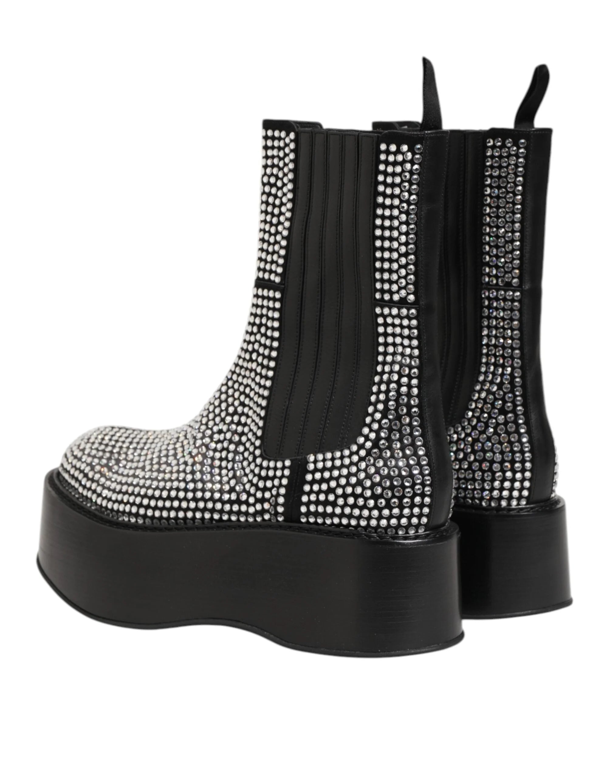 Dolce & Gabbana Black Crystal Strass Mid Calf Short Boots Shoes - EU44/US11 - Boots