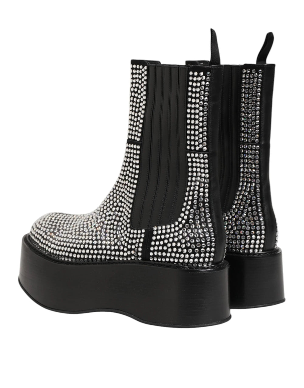 Dolce & Gabbana Black Crystal Strass Mid Calf Short Boots Shoes - EU44/US11 - Boots