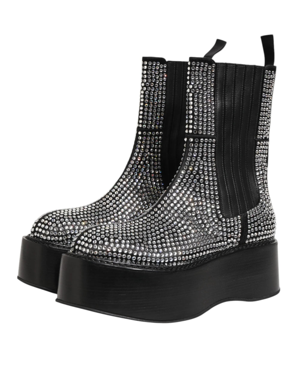 Dolce & Gabbana Black Crystal Strass Mid Calf Short Boots Shoes - EU44/US11 - Boots