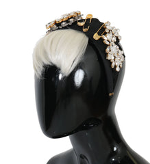 Dolce & Gabbana Black Crystal White Hair Parrucchiera Headband Diadem - Headbands