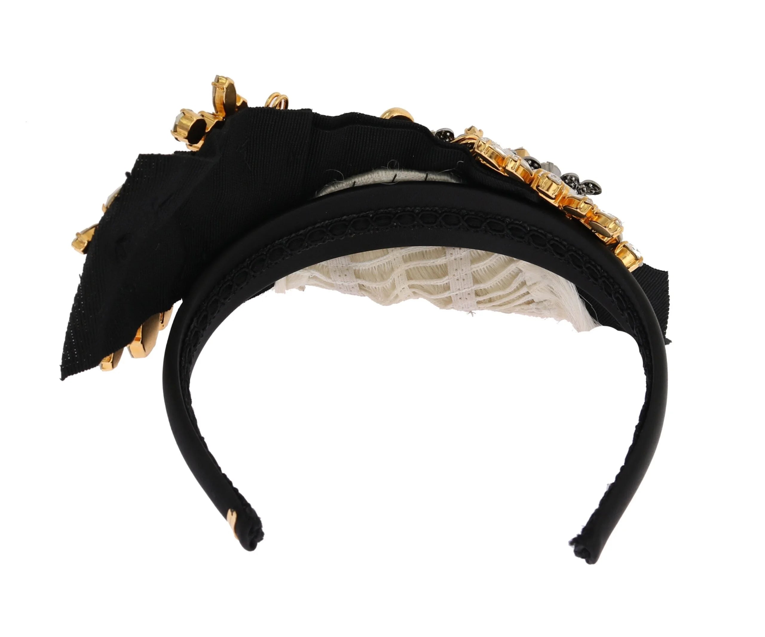 Dolce & Gabbana Black Crystal White Hair Parrucchiera Headband Diadem - Headbands
