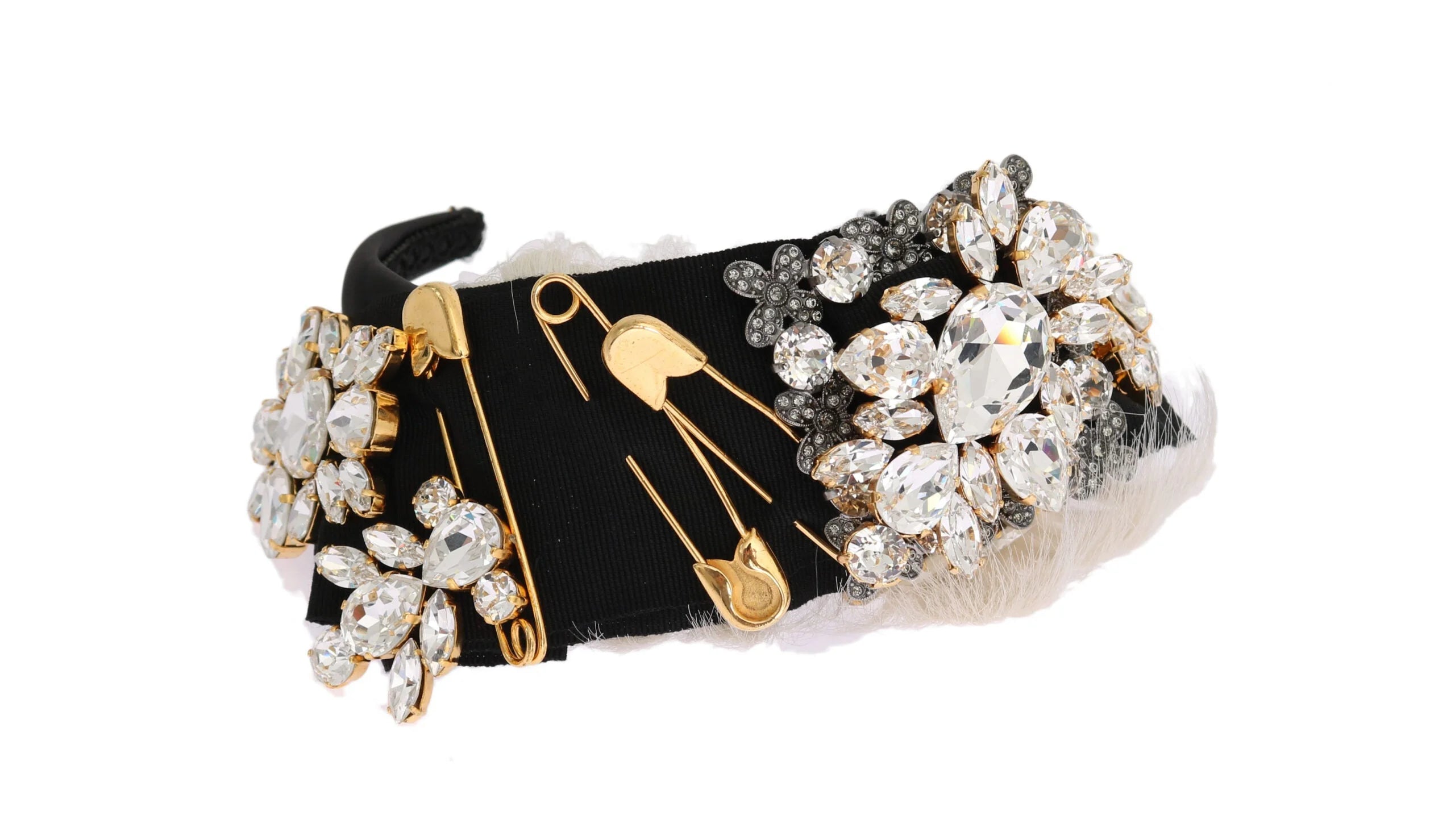 Dolce & Gabbana Black Crystal White Hair Parrucchiera Headband Diadem - Headbands