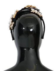 Dolce & Gabbana Black Crystal White Hair Parrucchiera Headband Diadem - Headbands