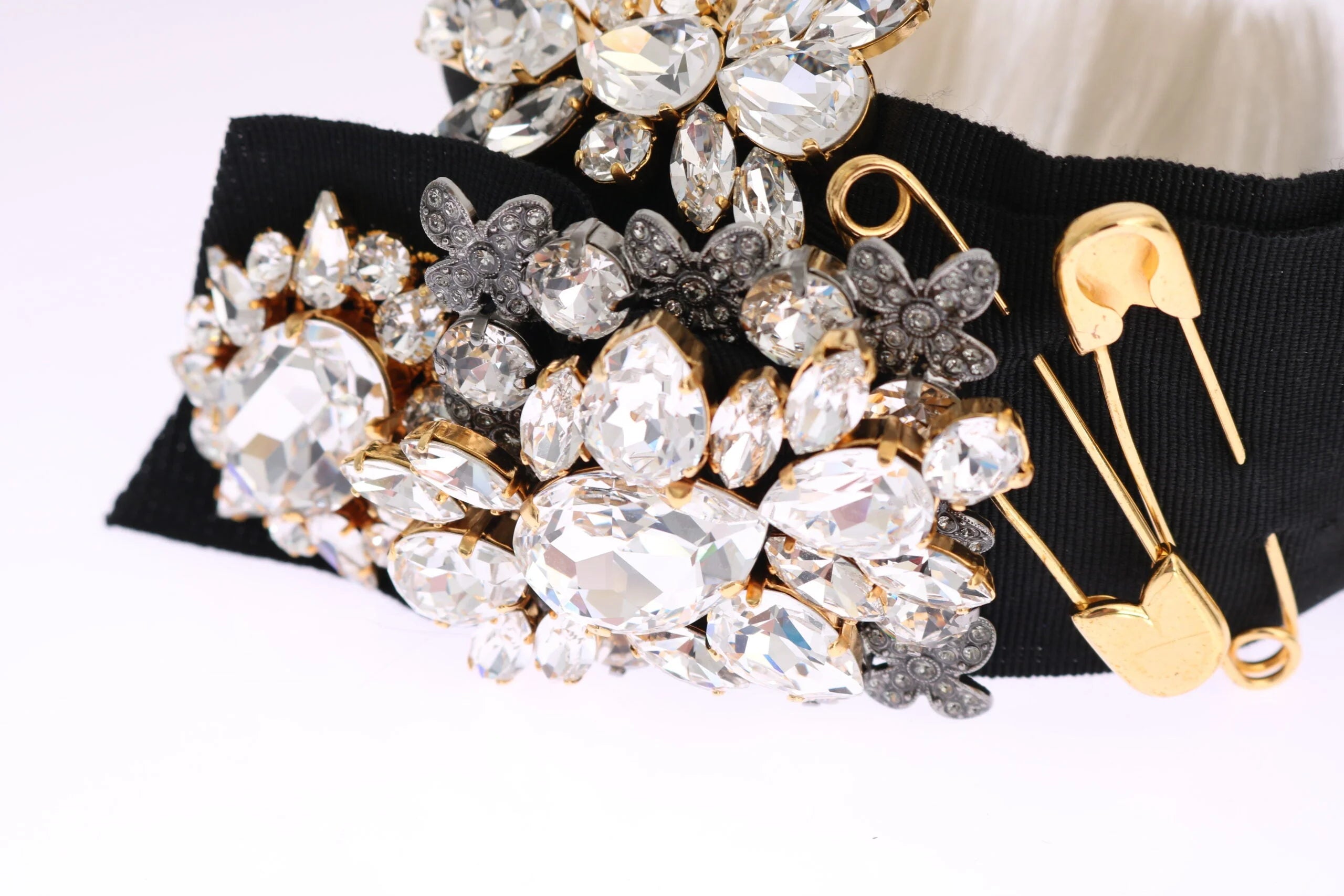 Dolce & Gabbana Black Crystal White Hair Parrucchiera Headband Diadem