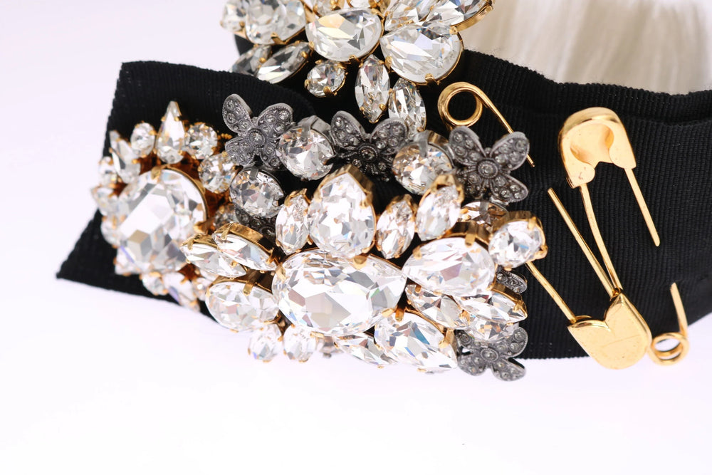 Dolce & Gabbana Black Crystal White Hair Parrucchiera Headband Diadem