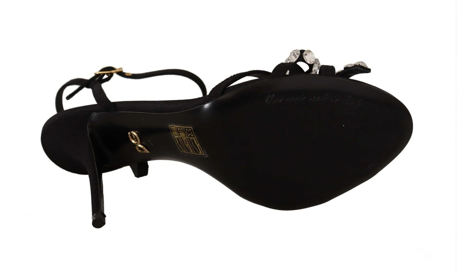 Dolce & Gabbana Black Crystals Ankle Strap Heels Sandals Shoes - Sandals