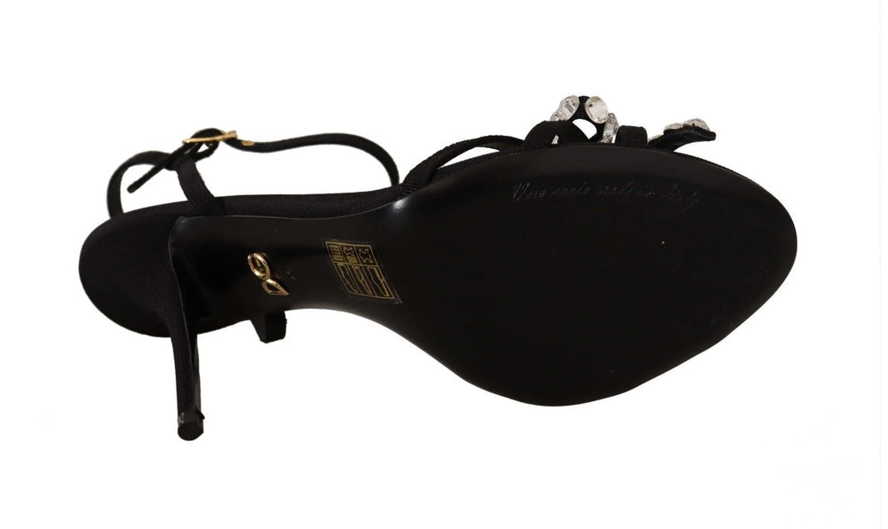 Dolce & Gabbana Black Crystals Ankle Strap Heels Sandals Shoes - Sandals