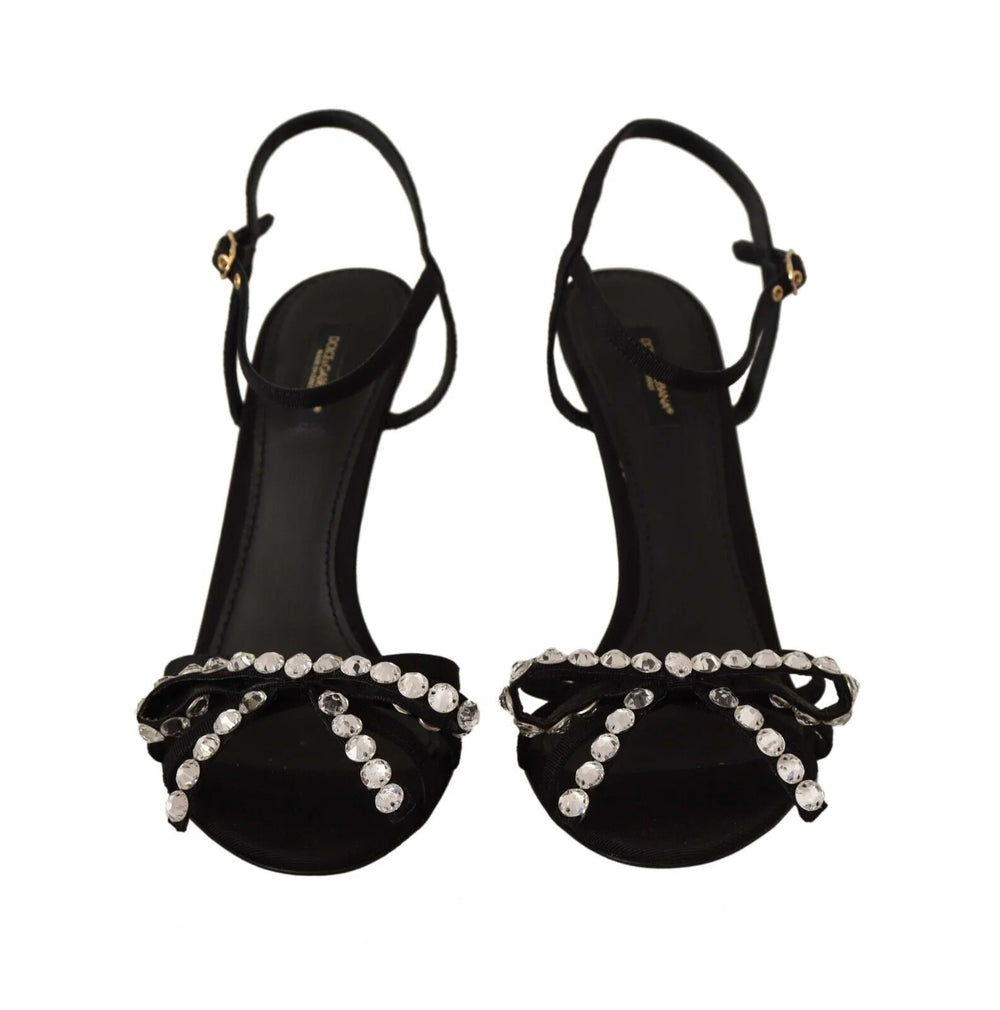 Dolce & Gabbana Black Crystals Ankle Strap Heels Sandals Shoes - Sandals