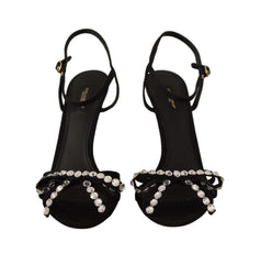 Dolce & Gabbana Black Crystals Ankle Strap Heels Sandals Shoes - Sandals