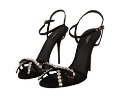 Dolce & Gabbana Black Crystals Ankle Strap Heels Sandals Shoes - Sandals
