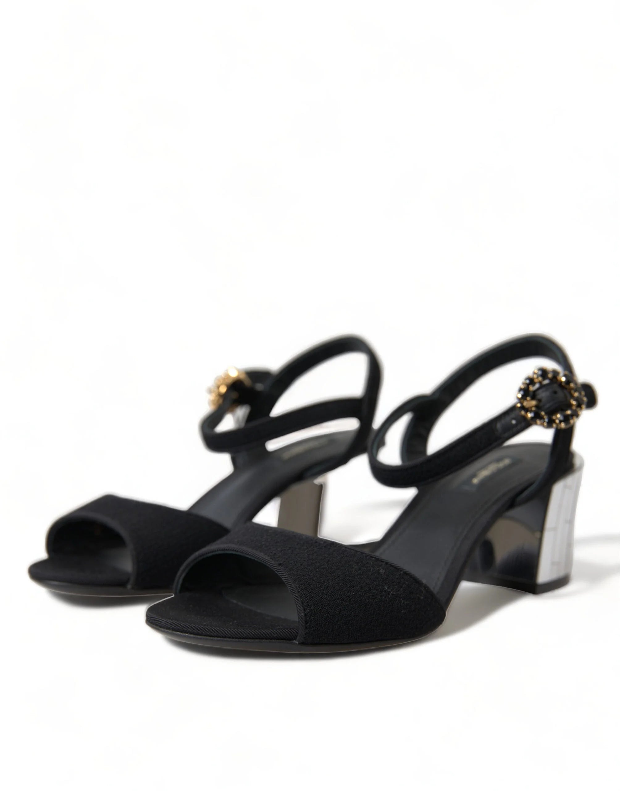 Dolce & Gabbana Black Crystals Ankle Strap Sandals Shoes - EU35/US4.5 - Sandals