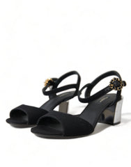 Dolce & Gabbana Black Crystals Ankle Strap Sandals Shoes - EU35/US4.5