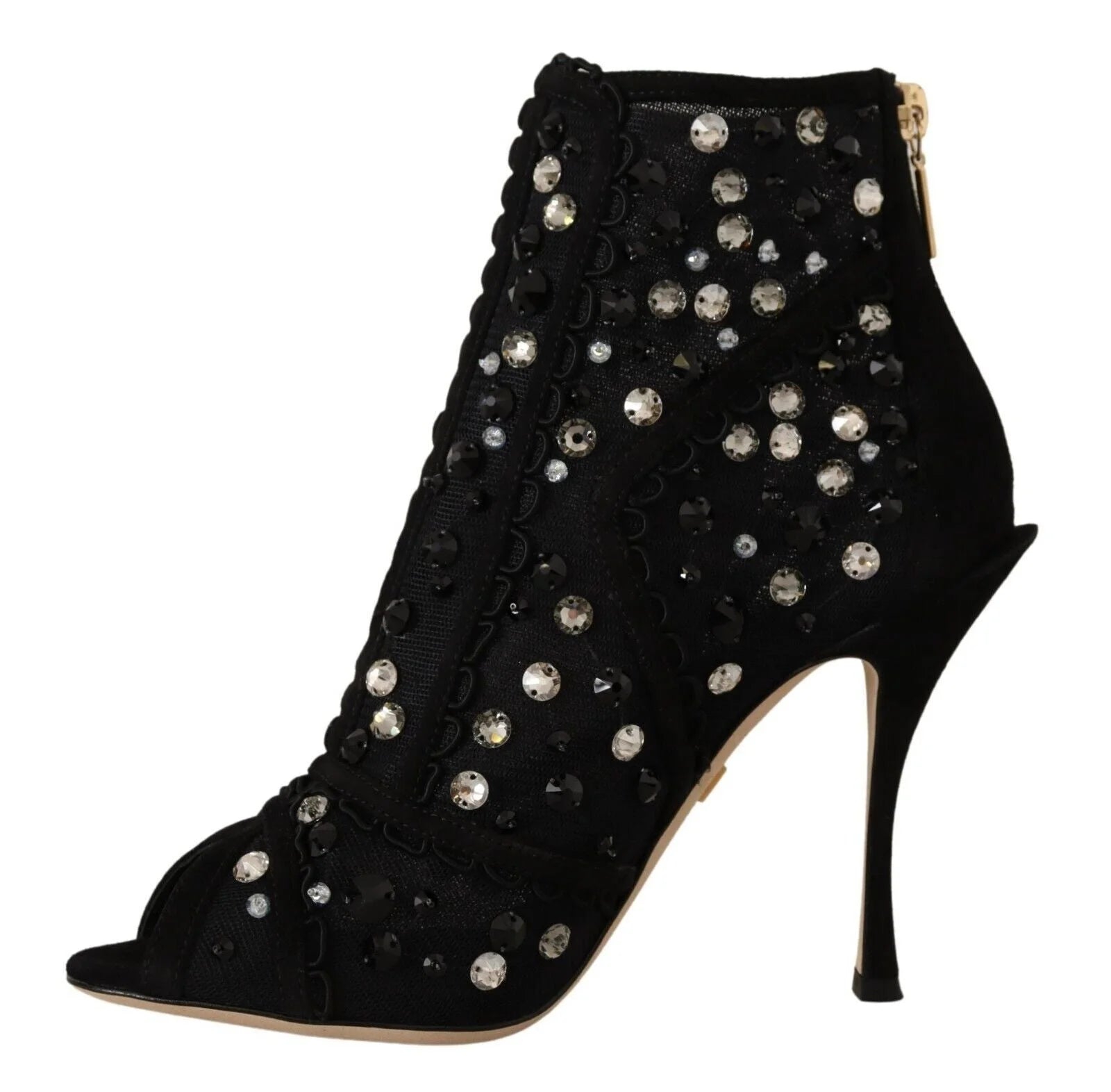 Dolce & Gabbana Black Crystals Heels Zipper Short Boots Shoes - Boots
