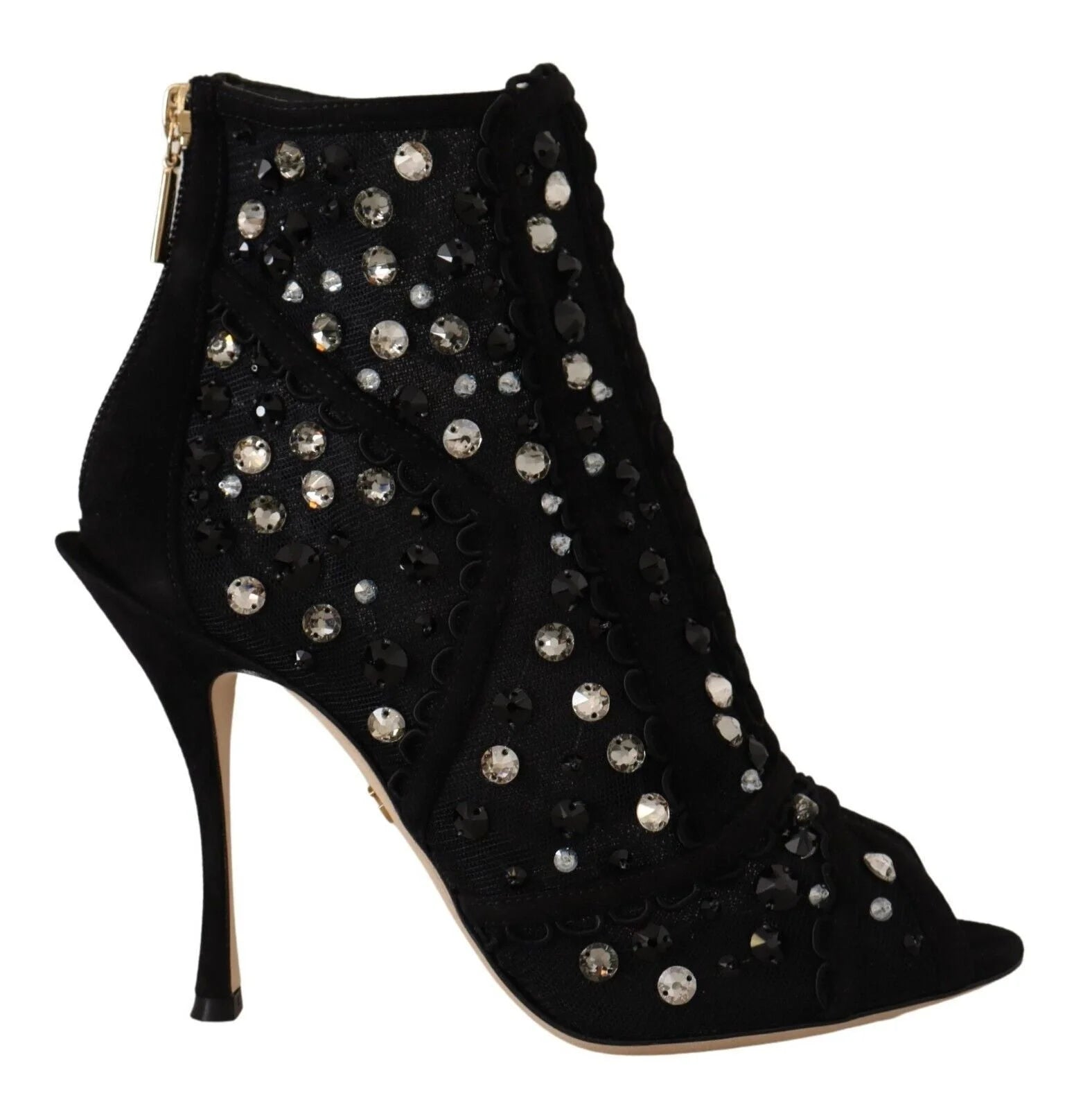 Dolce & Gabbana Black Crystals Heels Zipper Short Boots Shoes - Boots