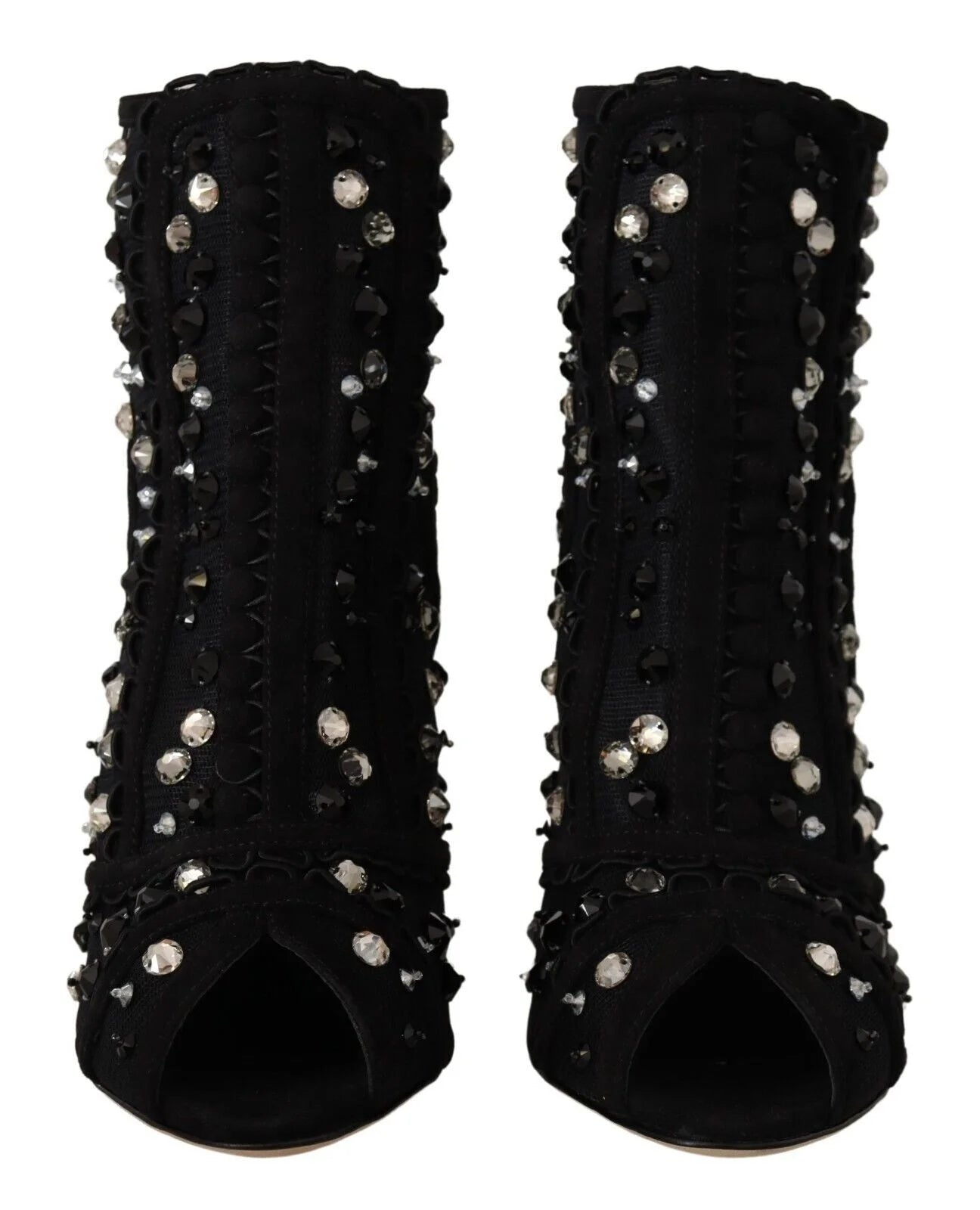Dolce & Gabbana Black Crystals Heels Zipper Short Boots Shoes - Boots