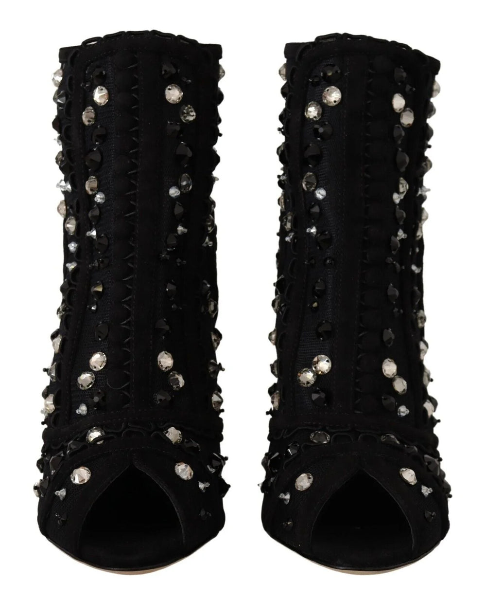 Dolce & Gabbana Black Crystals Heels Zipper Short Boots Shoes - Boots