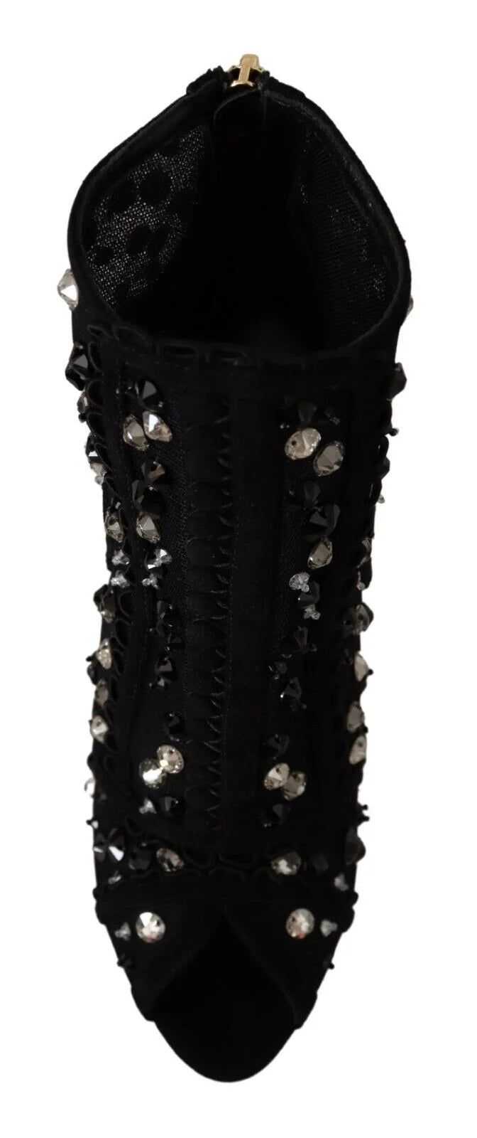 Dolce & Gabbana Black Crystals Heels Zipper Short Boots Shoes - Boots