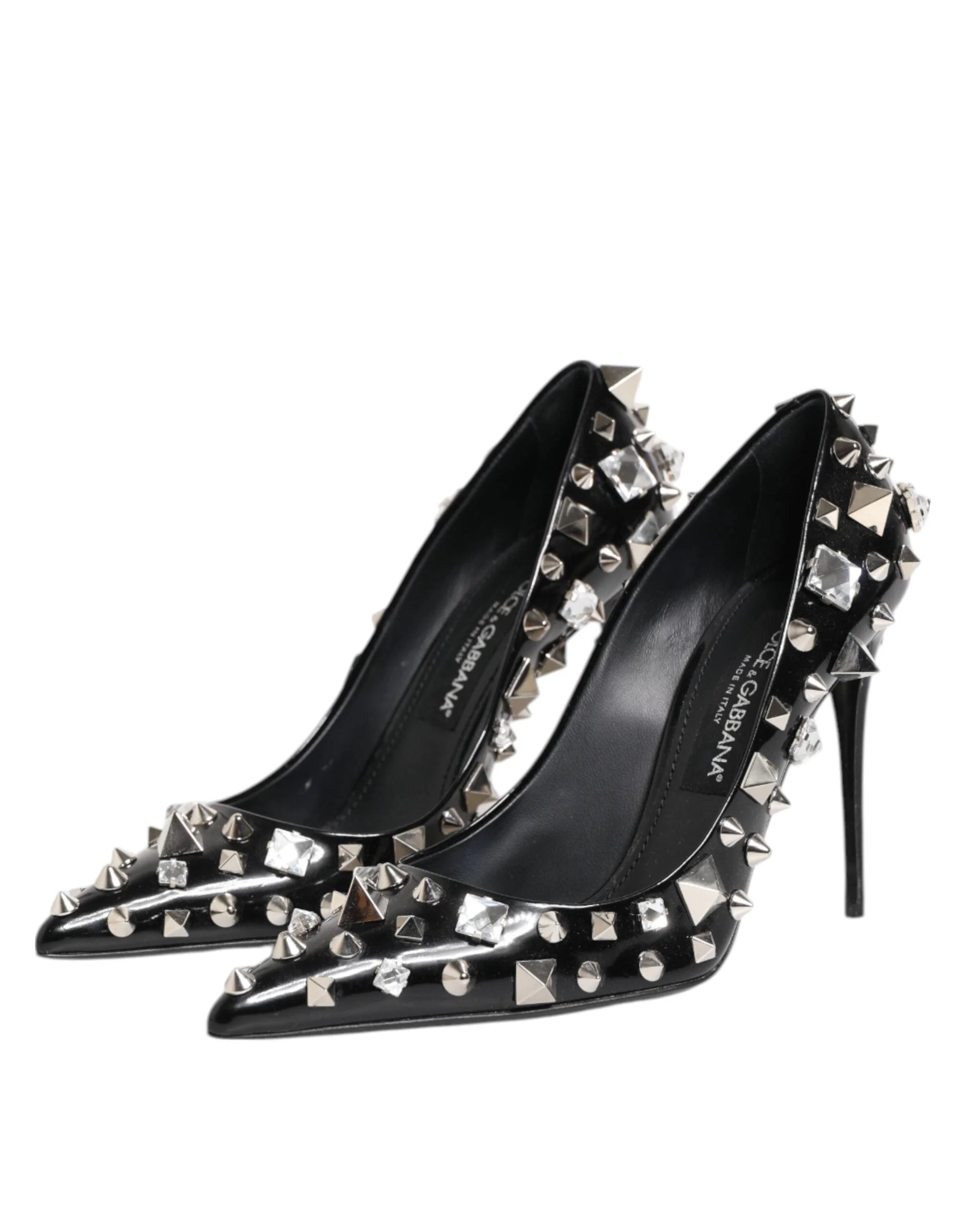 Dolce & Gabbana Black Crystals Studs Stiletto Pumps Shoes - EU39/US8.5 - Heels