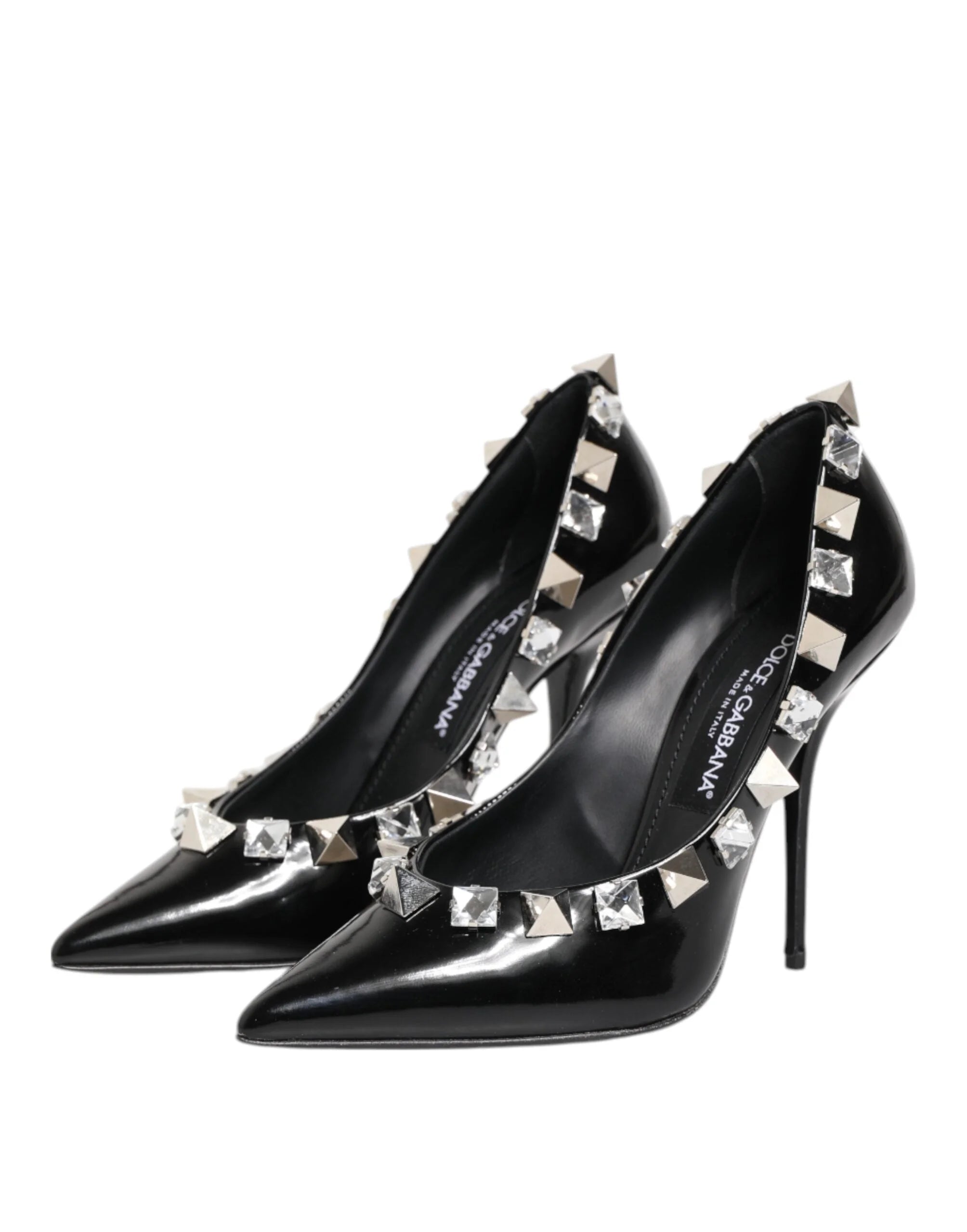 Dolce & Gabbana Black Crystals Studs Stiletto Pumps Shoes - EU39/US8.5 - Heels