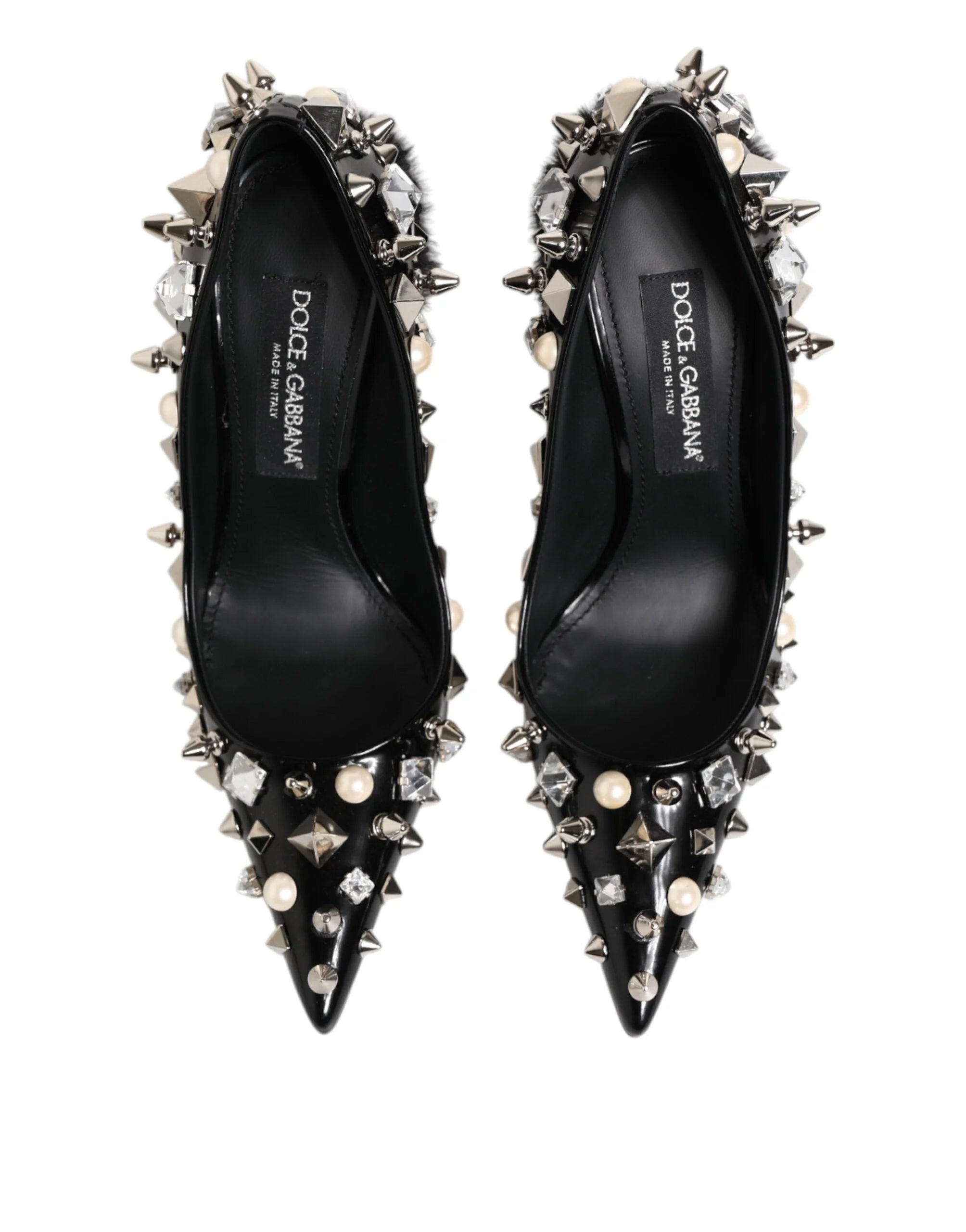 Dolce & Gabbana Black Crystals Studs Stiletto Pumps Shoes - EU39/US8.5 - Heels