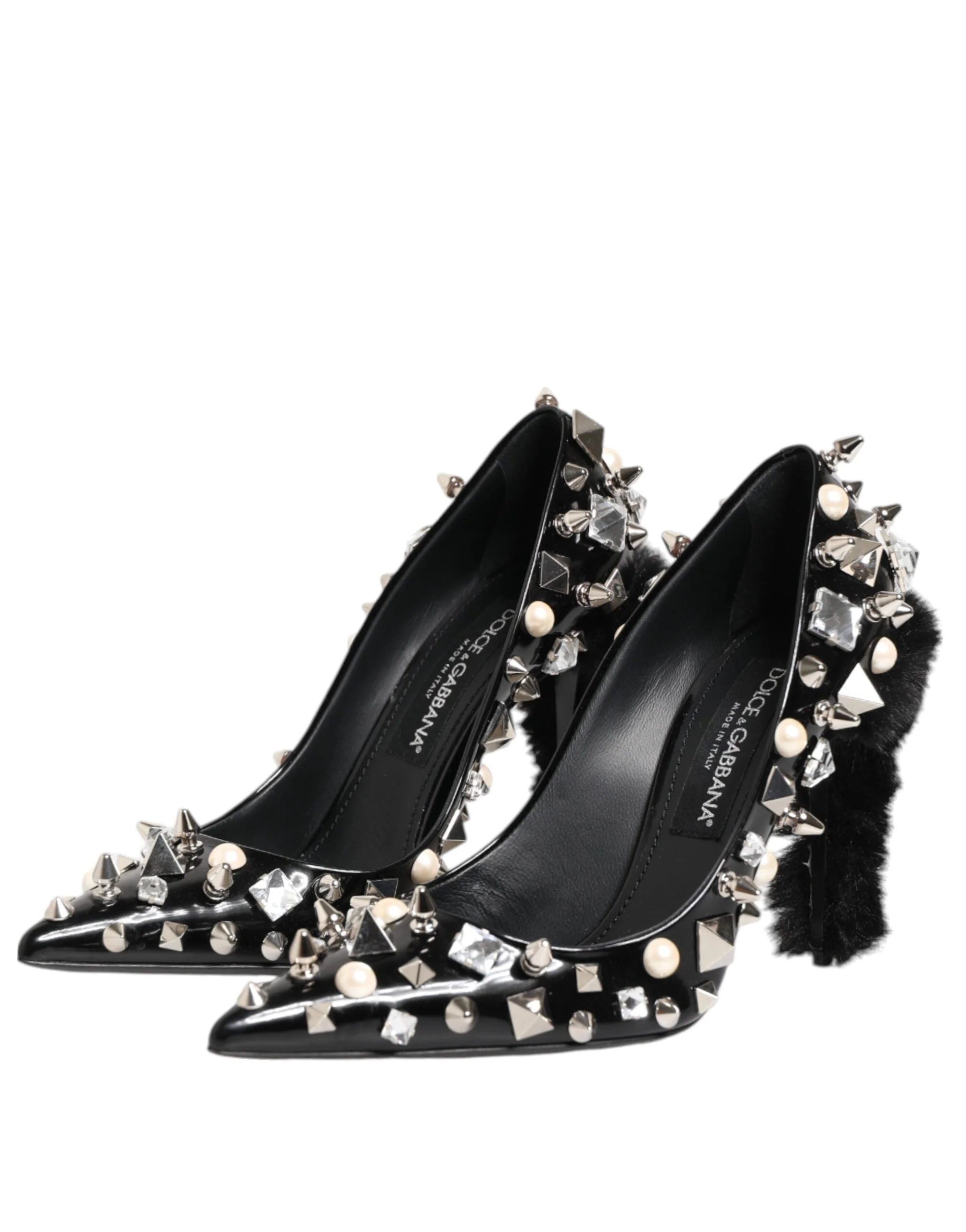 Dolce & Gabbana Black Crystals Studs Stiletto Pumps Shoes - EU39/US8.5 - Heels