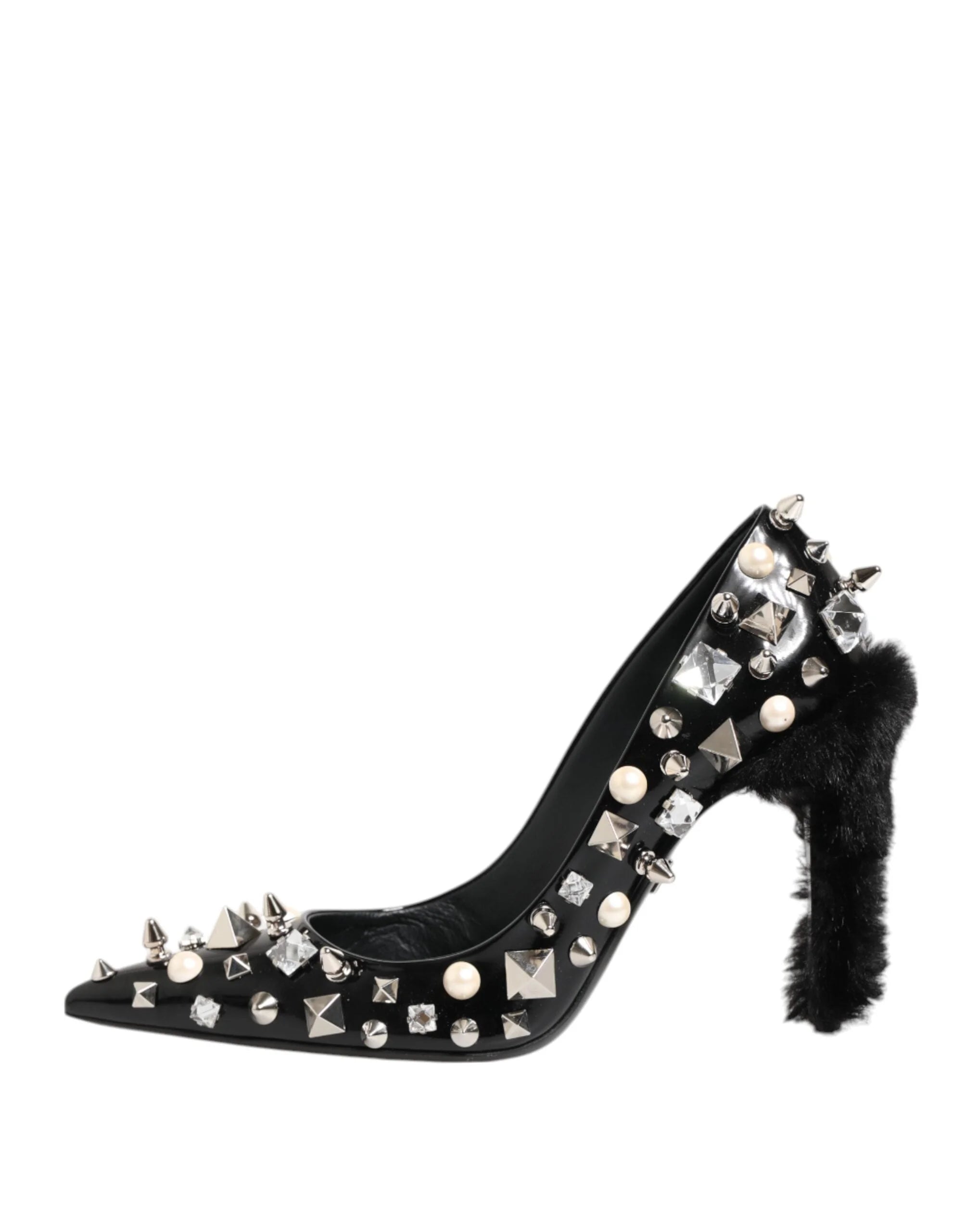 Dolce & Gabbana Black Crystals Studs Stiletto Pumps Shoes - EU39/US8.5 - Heels