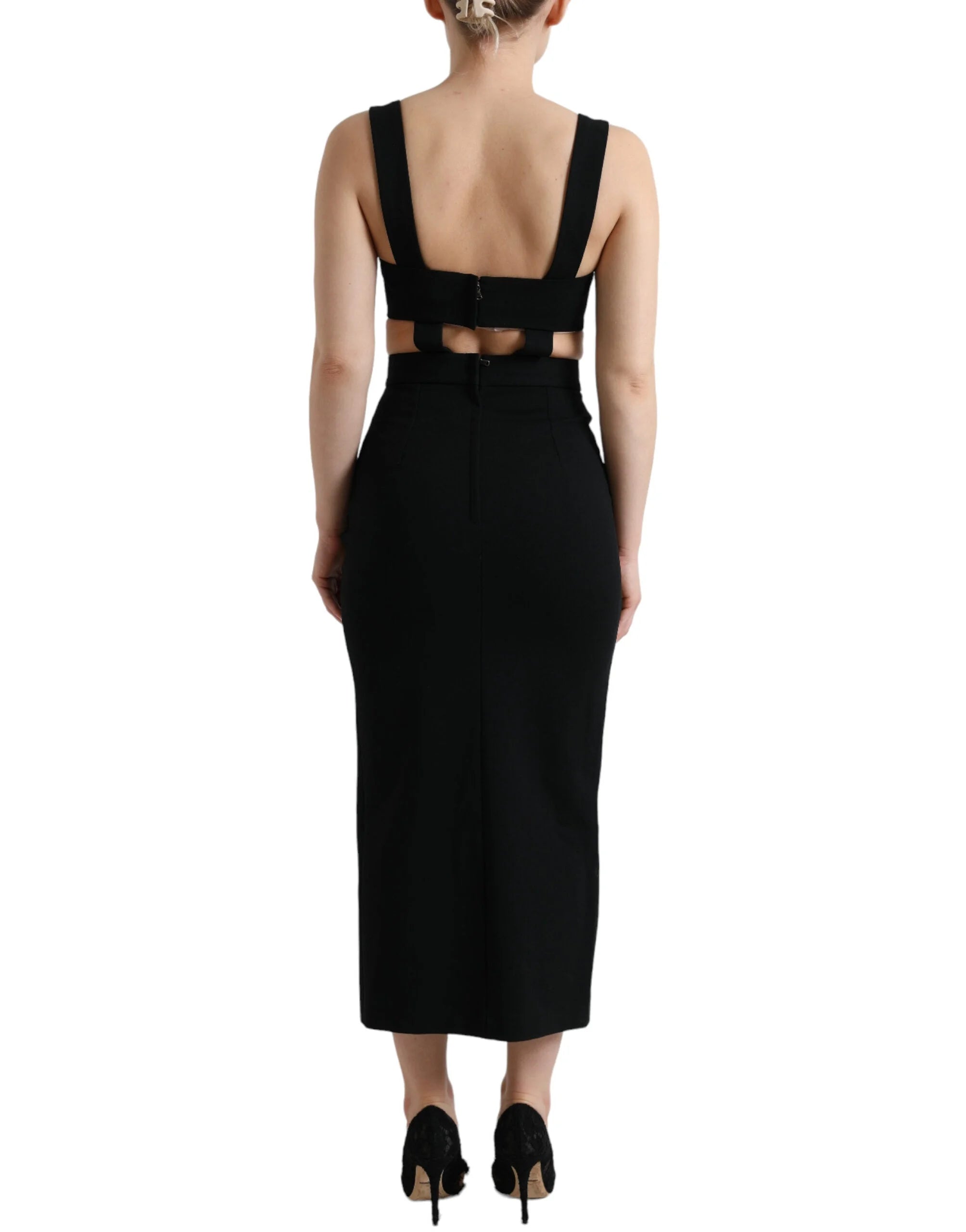 Dolce & Gabbana Black Cut Out Sleeveless Bodycon Midi Dress - IT38 | XS - Dresses