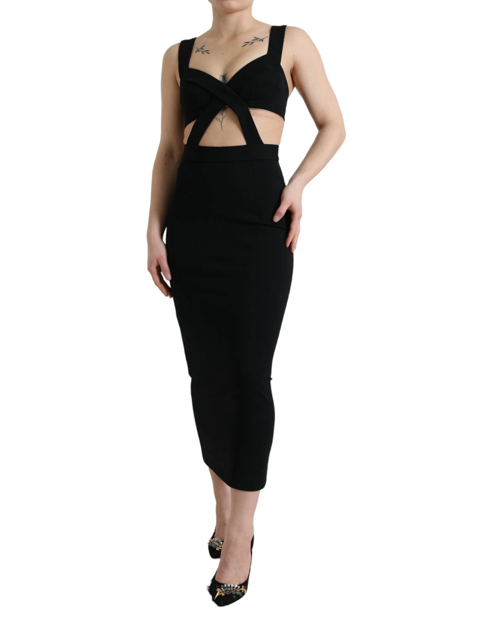 Dolce & Gabbana Black Cut Out Sleeveless Bodycon Midi Dress - IT38 | XS - Dresses