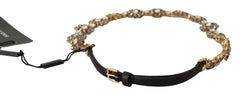 Dolce & Gabbana Black Daisy Crystal Dauphine Texture Belt - 85 cm / 34 Inches - Belts