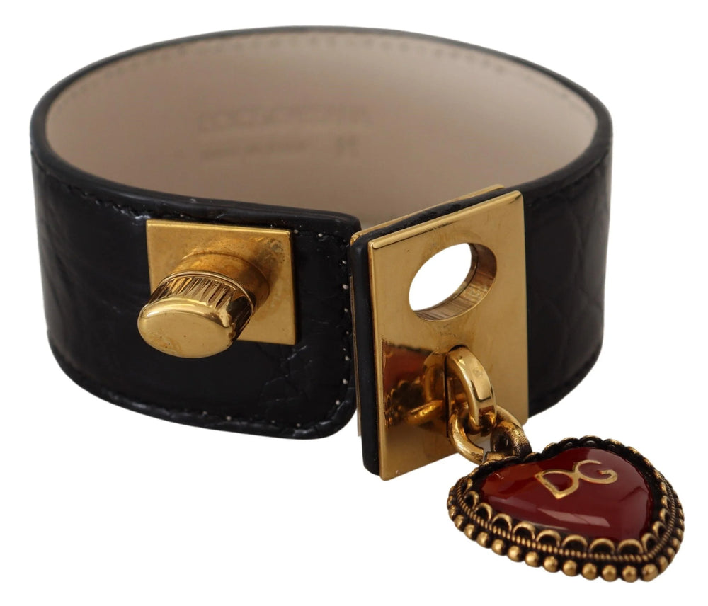 Dolce & Gabbana Black Dauphine Leather DG Heart Key Ring Bracelet - Bracelets